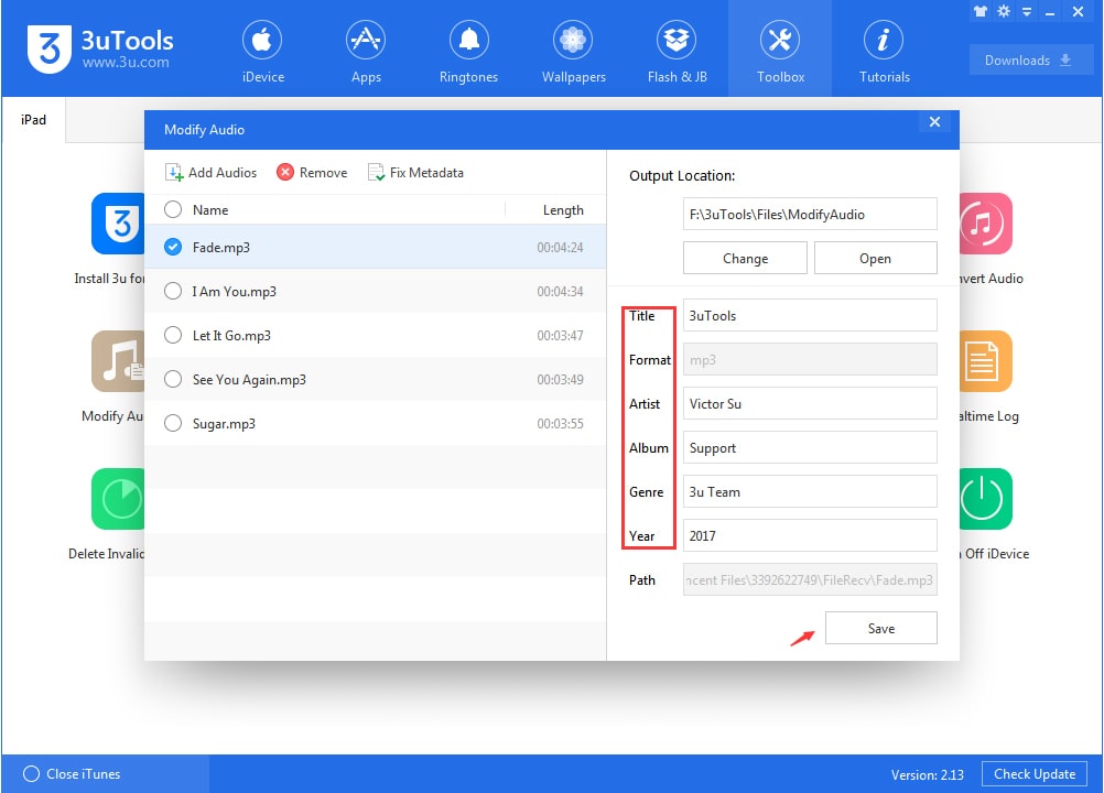 how to modify audios using 3utools 3