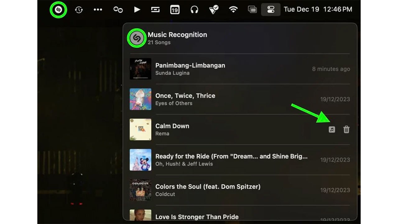 shazam menu bar