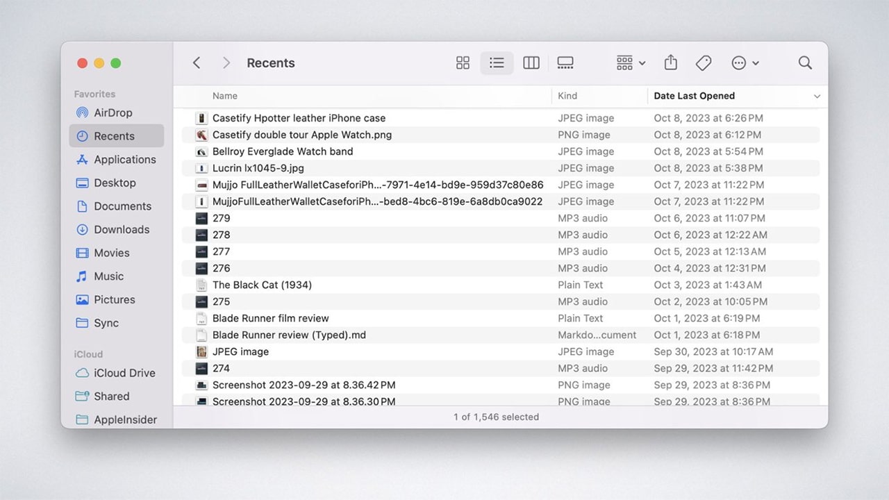 recents in a finder window